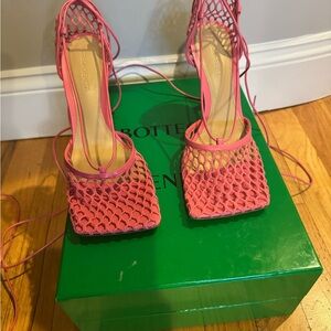 Bottega Veneta Vibrant Pink Mesh Heels